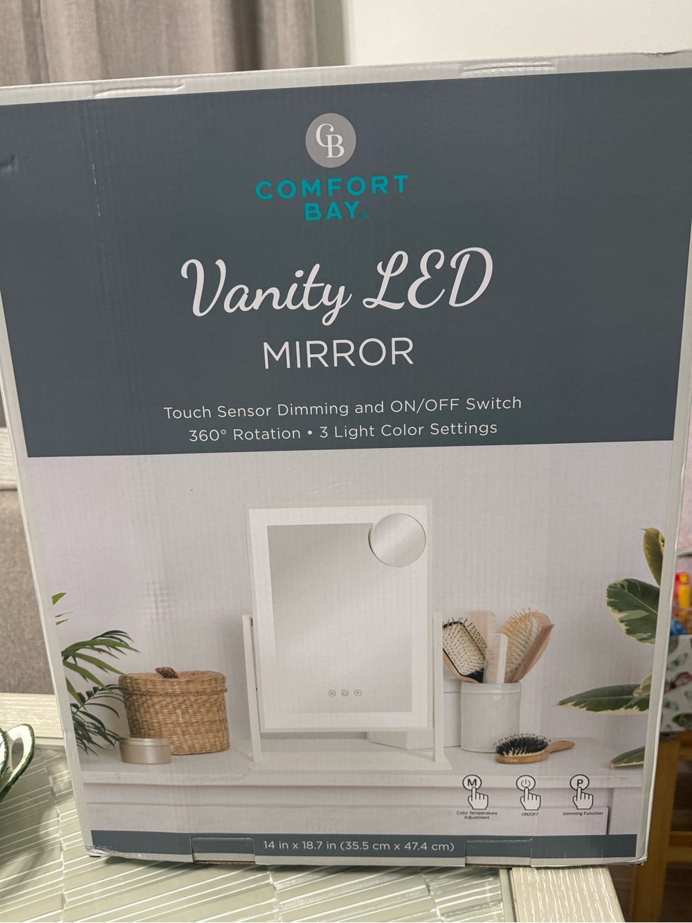 Large Comfort Bay White Vanity LED Mirror with touch Sensor Dimming